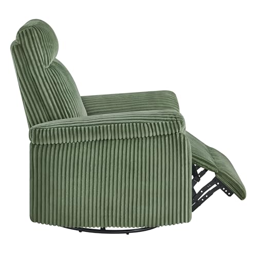 KISLOT Swivel Rocker Recliner for Adults, Corduroy 360 Degree Swivel Glider Recliner Manual 3-Position Adjustable Easy Assembly for Small Space Living Room Nursery Bedroom