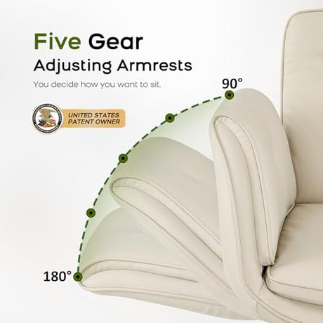 amseatec Criss Cross Chair with Armrests & Wheels, PU Leather Vanity Chair, Comfortable Adjustable Swivel Computer Office Desk Chairs for Home, Make Up, Bed Room (Cream) amseatec