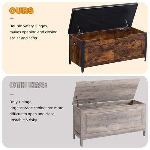 GAOMON Storage Chest, Wood Storage Bench with Seating and 2 Safety Hinge, Entryway Bench with Storage, Farmhouse Storage Chest Trunk for Bedroom, Living Room, Retro Brown - WoodArtSupply