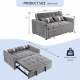 STBIGSLEP 3 in 1 Convertible Sleeper Sofa Bed, Small Couch for Living Room Bedroom with Pullout Bed Adjustable Backrest,Velvet,Loveseat Sofa Bed,Futon Couches (Grey) STBIGSLEP