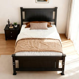 Bonnlo Twin Size Solid Wood Platform Bed Frame, Single Bed with Headboard, No Box Spring Needed Panel Bed, Wood Slat Support Mattress Foundation,Black Bonnlo