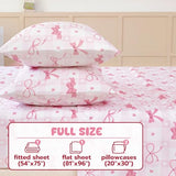 Homilay Full Sheet Set Kids - Pink Check 4 Pieces Soft Microfiber Cartoon Style Bedsheets for Boys Girls Teens, Oeko TEX Breathable 15 Inch Deep Pocket Sheets(Pink Bow) Homilay
