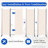 Room Divider 6FT Room Partition with Lockable Wheels, (Thicked Metal Base) Room Dividers, Freestanding Indoor Folding Privacy Screens, Portable Fabric Wall Divider for (Beige, 88"- 4 Panel) JVVMNJLK