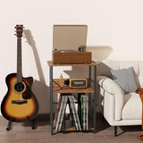 DALEMHOME Record Player Stand with Charging Station, 3-Tier Side Table for 100 Vinyl Storage, End Table for Living Room, Bedroom, Rustic Brown HKET1002BR DALEMHOME