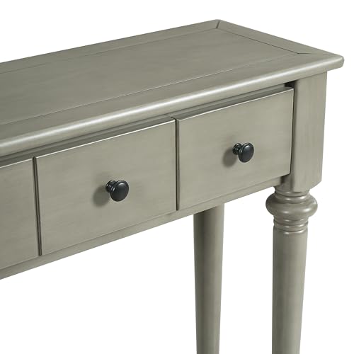 Knocbel Retro Console Table with 4 Drawers and Open Shelf, Vintage Sofa Tables with Slim Legs for Entryway Living Room 59.8" W x 11" D x 34" H Grey Wash Knocbel