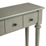 Knocbel Retro Console Table with 4 Drawers and Open Shelf, Vintage Sofa Tables with Slim Legs for Entryway Living Room 59.8" W x 11" D x 34" H Grey Wash Knocbel