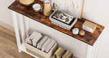 Acovy Farmhouse Solid Wood Console Table, 2 Tier Entryway Table with Storage Shelves, Narrow Sofa Table for Living Room, Hallway, Foyer, Entryway, Rustic White Acovy