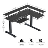Rolanstar L Shaped Standing Desk with Keyboard Tray, Height Adjustable Corner Desk with LED Light & Power Outlet, Electric Sit Stand Computer Desk with Monitor Stand, Black Rolanstar