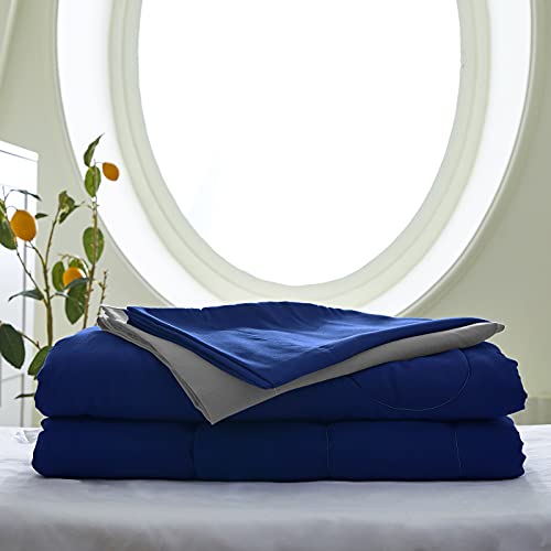 UOZZI BEDDING 4 Pieces Toddler Bedding Set Ultra Soft and Breathable Toddler Sheet Set - Includes Comforter, Flat Sheet, Fitted Sheet and Pillowcase - Royal Blue & Gray UOZZI BEDDING