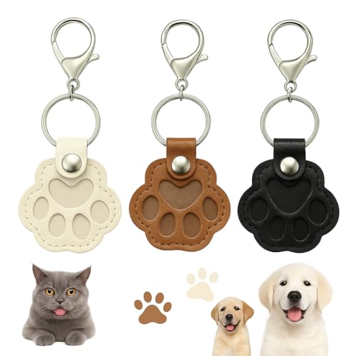 ZooWhale Classic 3 Pcs Dog Fur Storage Keychain,Cute Pet Fur Keepsake Leather Keychain for Collecting Cat and Dog Hair pet Memorial Gifts for Dogs，Black White Brown