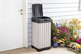 Keter Rockford Resin 38 Gallon Outdoor Kitchen Trash Can with Lid and Drip Tray for Easy Cleaning-Perfect for Patio Dining, Grey Keter