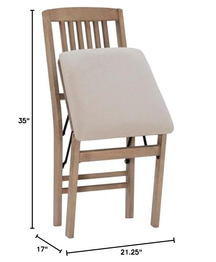 Linon Triena Mission 19" Transitional Wood Back Folding Chairs with Padded Seat, Fully Assembled in Graywash (Set of 2) Linon