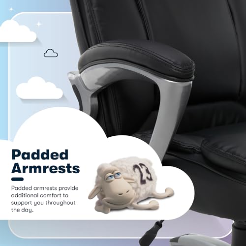 Serta Fairbanks Big & Tall Executive Office Chair, Ergonomic Comfy High-Back ComputerChairs with Lumbar Support, Semi-Plush Seat Cushion, Padded Armrests, Nylon Swivel Base, Bonded Leather, Black Serta