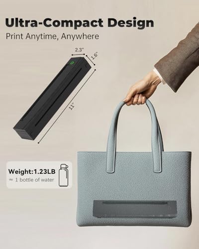 NDYIN Portable Printer Wireless for Travel, D80 Thermal Printer, Inkless Printers, Compatible with iOS, Android, Laptop, Supports 8.5" x 11" US Letter & A4 & A5 for Home Use, Office, Vehicles, Black NDYIN