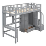 Twin Loft Bed with Storage, Desk, and Wardrobe by Harper & Bright Designs - Grey Solid Wood Frame Harper & Bright Designs