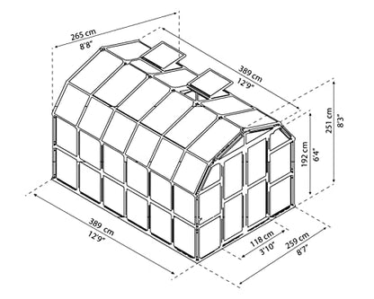 Palram - Canopia Rion Prestige 8 Ft. x 12 Ft. Greenhouse, Large Twin Wall Polycarbonate Heavy Duty Green House DIY Kit for Garden, Plants, Walk-in for Outdoors with Window Vent (Green)