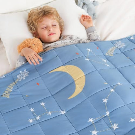 Kivik Weighted Blanket 7 lbs, 41" x 60" Blue Moon Stars Planet Weighted Blankets for Small Single/Twin Size Bed, All-Season Breathable Soft Cute Heavy Throw Blanket for Calming & Sleep, Washable Kivik