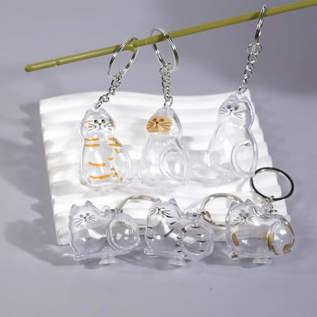 BTYYIHEX 6 Pcs Cat Hair Keepsake Keychains – 2025 New Memorial Capsule Pendants, Fur Holder Bottles for Cat Lovers, Thoughtful Pet Loss or Birthday Gifts BTYYIHEX
