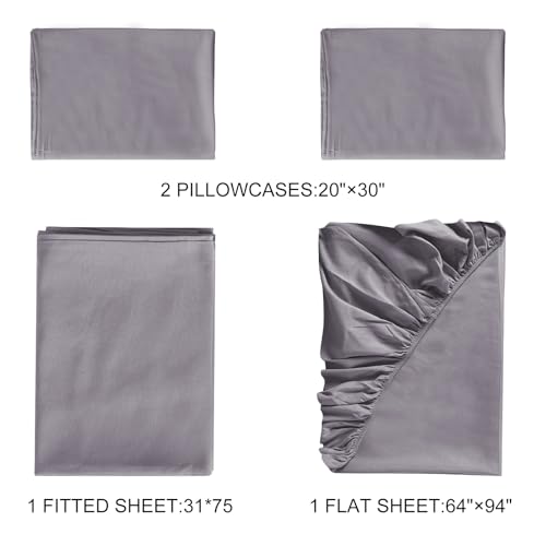 URZGU Cot Sheets 31" x 75", 4 Piece Cot Sheet Set, Fitted for Narrow Twin Mattress/RVs Bunk/Camper Bunks/Guest/Army Cots, Soft & Breathable Camper Bedding Set, Gray URZGU
