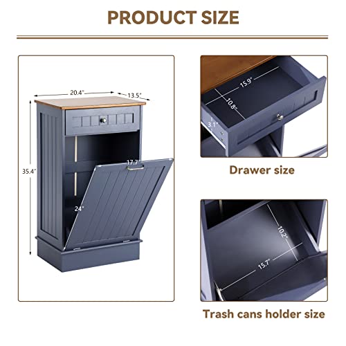 LOUVIXA Tilt Out Trash Can Cabinet, Blue, 10 Gallon Capacity, Wood Material, Dimensions 20.4"L x 13.5"W x 35.4"H - WoodArtSupply