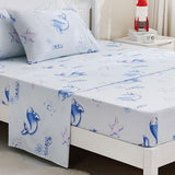 Ocharo Twin Sheets Set Kids - Ocean Printed Bed Sheet Cute Marine Pattern Bedding Set Dolphin Starfish Whale Blue Brushed Microfiber 3 Pieces for Boys Girls Toddlers Ocharo