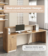 Anzhap 94" L-Shaped Reception Desk with Counter — Front Desk Reception Counter with Lockable Drawer, Storage Cabinet & Double Countertop for Office, Lobby, Checkout (Oak & Cream White) Anzhap