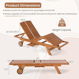 Tangkula Lounge Chair Outdoor with Wheels, Patio Wood Chaise Lounge with 4-Position Adjustable Backrest & Leg Area, Extendable Side Table, Pool Sunbathing Reclining Lounger for Outside Backyard (1)