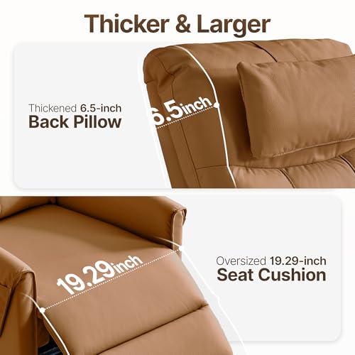 AIRSKY Leather Recliner Chair, Top Grain Leather, Italian Water-Washing Process, Movable Headrest,Swivel Rocker Recliner, Nursery Rocking Chairs,Wall Hugger Recliners, Living Room Chair, R3 (Brown)