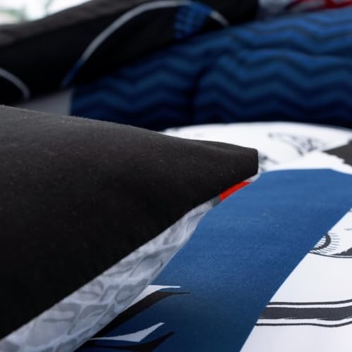 A Nice Night Sports Geometric Grid Black Patchwork Baseball Printed for Boys Twin 6Pcs Bed in A Bag Comforter Bedding Set,Blue A Nice Night