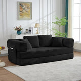 79.5" Folding Convertible Sofa Bed with Side Storage Pockets, 4-in-1 Corduroy Boneless Couch, No Assembly Loveseat Sleeper, Floor Sofa Daybed Futon Couch for Living Room Bedroom Lounge, Black Upgraded Asucoora