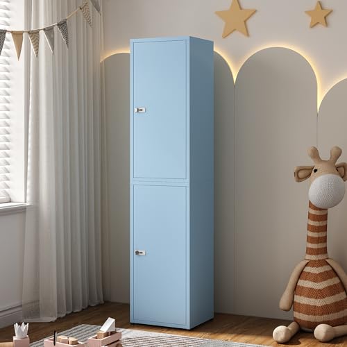 MIOCASA Metal Locker Storage Cabinet with Lock and Shelves,Single Door Lockable Cabinet for Bedroom,School,Kindergarten (Blue) MIOCASA