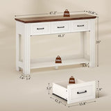 ANGRYWIN 47" Farmhouse Console Table with 3 Drawers, Rustic Entryway Table with Open Shelf, Sofa Tables Behind Couch for Entrance, Living Room, Hallway, White ANGRYWIN
