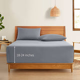 Horbaunal Extra Deep Pocket Full Fitted Sheet Only - Fits Up to 24 Inch Mattress - Luxury 1800 Thread Count - Microfiber Silver Grey Fitted Bed Sheet Full Size Horbaunal
