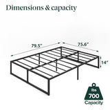ZINUS Lorelei 14 Inch Metal Platform Bed Frame, Steel Slat Support, No Box Spring Needed, Eco Friendly WonderBox(TM) Packaging, 12.4” Underbed Storage, Easy Assembly, Black, King ZINUS