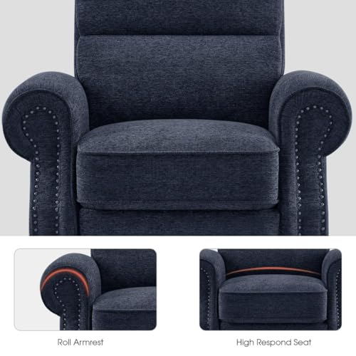 MCombo Pushback Recliner Chair, Chenille Upholstered Accent Chairs, Adjustable Reclining Sofa with Easy Lounge for Living Room Office 4865 (Blue) MCombo