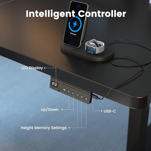 FEZIBO 71 x 37 Inch Electric Standing Desk with Integrated Dual-Beam, Height Adjustable Computer Desk, Stand Up Desk for Home Office Workstation, Large 3-Piece Desktop Black FEZIBO