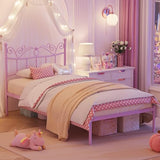 Merronix Twin Bed Frames with Headboard, Elegant Metal Bed Frame for Kids Girls, Modern Twin Size Platform Bed - No Box Spring Needed, 11.2 Inches Height Underbed Storage - Purple Merronix