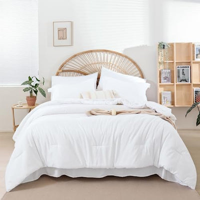 weigelia Full Size Comforter Set 7 Pieces White Comforter Full Size for Women and Men Microfiber Fluffy Comforter Set Full Comforter Set with Sheets and Pillow Shams Ultra Soft Lightweight All Season