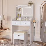 Viaozutis Vanity, Small Vanity Desk with Sliding Mirror, Dimmable LED Lights, 2 Drawers,Vanity Table Ideal for Bedroom (White) Viaozutis
