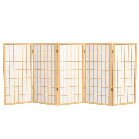3 ft. Short Window Pane Shoji Screen - Natural - 5 Panels Red Lantern