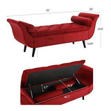 Hdxdkog Velvet Storage Bench for Bedroom End of Bed, 65" Upholstered Rolled Armed Button Tufted Stool Bench, Storage Ottoman Long Bench with with 2 Pillows for Entryway (Wine Red) Hdxdkog