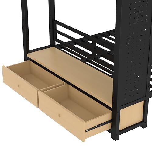ICIUIOIR Full Over Full Bunk Bed with Stairs and Storage Drawers, Heavy Duty Metal Bunk Bed Frame with Shelves & Pegboard for Teens and Adults, Full Size Space-Saving Loft Design, Bunk+Full ICIUIOIR