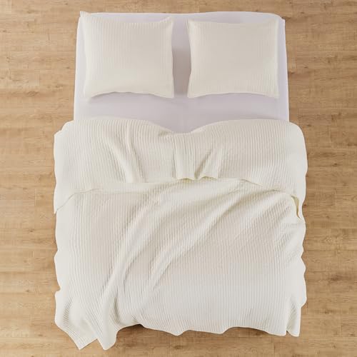Levtex Home Cross Stitch Reversible Full/Queen Quilt Set (88x92in) with 2 Pillow Shams (26x20in) - Stitch Texture - Cream - Cotton Full/Queen Size Quilt Bedding Set - Lightweight, Soft, Pre-Washed Levtex Home