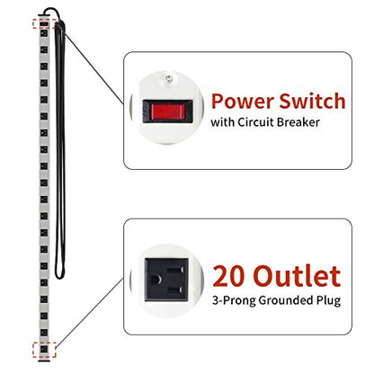 20 Outlet Heavy Duty Metal Socket Power Strip,15-Foot Long Extension Cord with Circuit Breaker. Mounting Brackets Included,Workshop/Industrial use,ETL Certified - WoodArtSupply