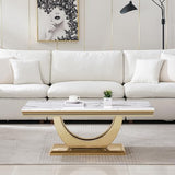 Henf 47" Marble Coffee Table Modern White Faux Marble Center Table with U-Shape Gold Mirrored Base Luxury Rectangular Accent Sofa Table Cocktail Table for Living Room Apartment Henf