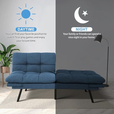 MUUEGM Futon Sofa Bed, 71" Convertible Linen Memory Foam Couch Bed, Modern Backrests Armrests Love Seat for Living Room,Apartment,Office,Blue Sleeper Couch MUUEGM