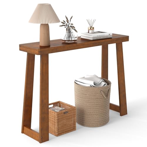 Giantex Narrow Long Console Table, 43" Modern Entryway Table Behind the Couch, Rubberwood Accent Sofa Tables for Living Room, Foyer, Hallway, Bedroom, Entrance (Walnut) Giantex
