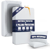 Waterproof Mattress Protector and Pillow Cases, Full Size, Includes +2 Zippered Pillow Protectors and 1 Mattress Cover Set, Fitted Sheet Style Deep Pockets with All Around Elastic Utopia Bedding