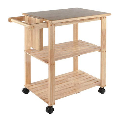 Winsome Wood Kitchen Cart With Cutting Board, Knife Block and Shelves, Beech - WoodArtSupply