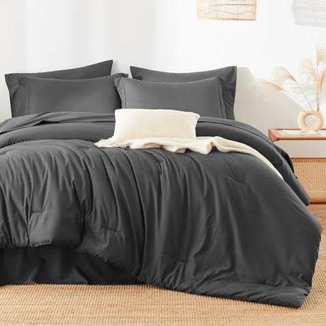 HIMEET Full Size Comforter Sets - 7 Pieces Bed in a Bag Full, Luxury Comforter Set with Sheets for All Season, Bed Set with Comforter, Flat Sheet, Fitted Sheet, Pillowcases & Shams, Dark Grey HIMEET